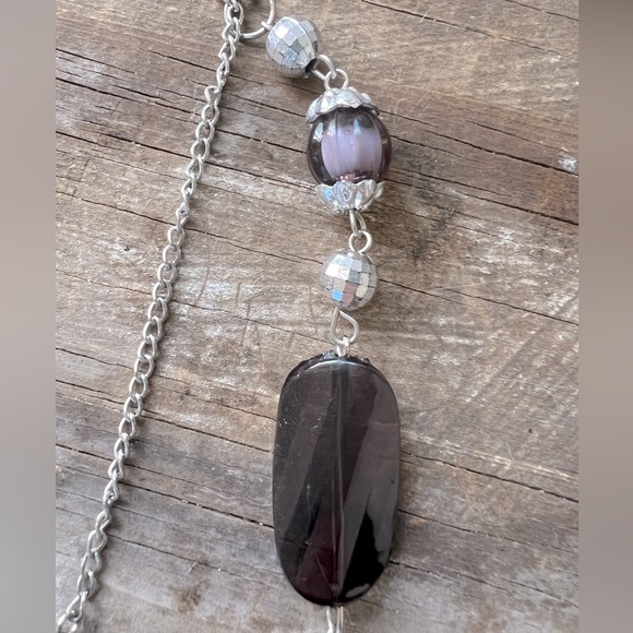 Casual 3 Layered Beaded Necklace Black, Purple & Silver - Picture 6 of 7